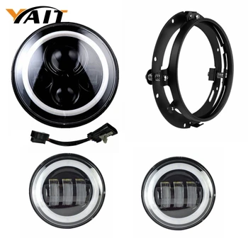 

Yait Motorcycle 7" LED Headlight+4.5" Fog Light Passing Lights+Mounting Bracket For Heritage Softail Classic