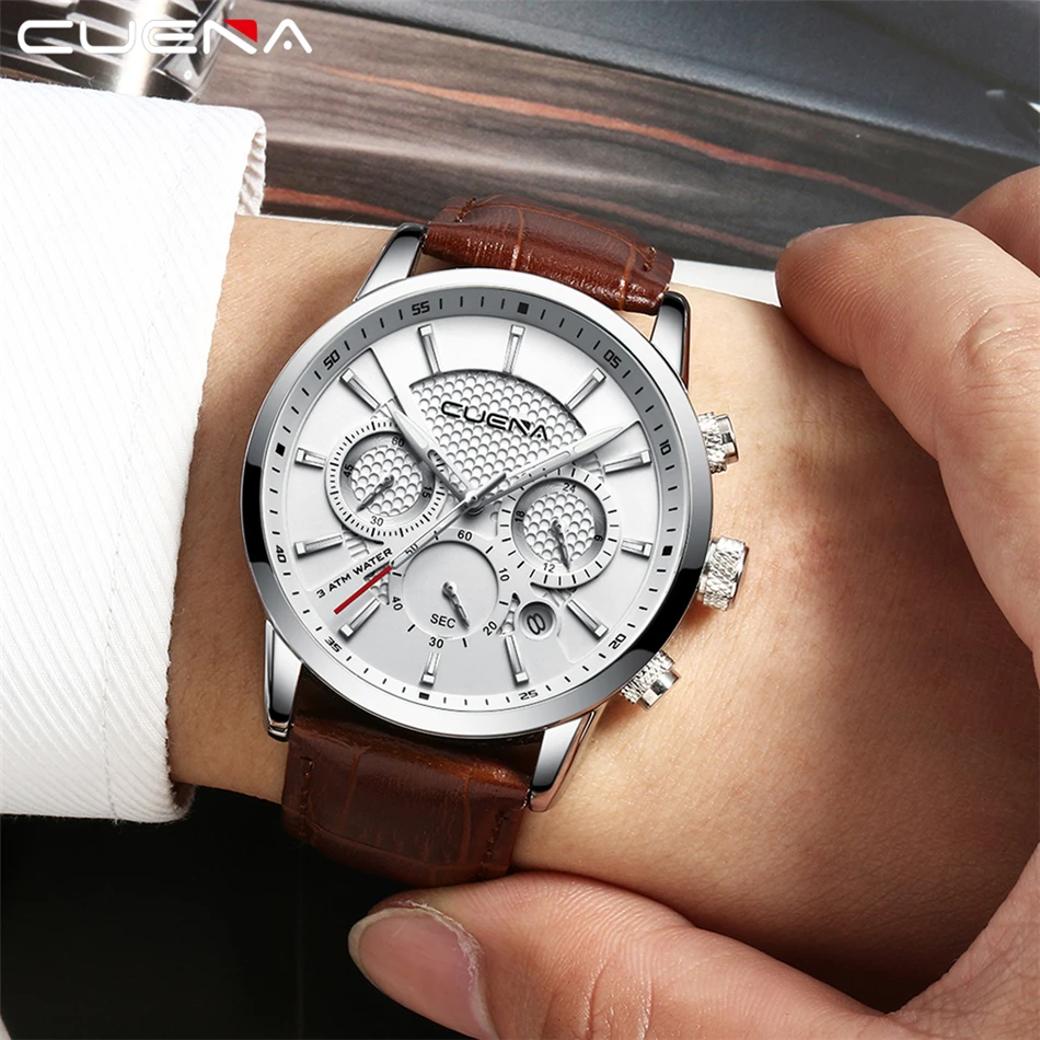 CUENA Brand Watches Men Fashion Analog Man Clock Genuine Leather Watch Relojes Waterproof Relogio Masculino Quartz Wristwatches CUENA Brand Watches Men Fashion Analog Man Clock Genuine Leather Watch Relojes Waterproof Relogio Masculino Quartz Wristwatches