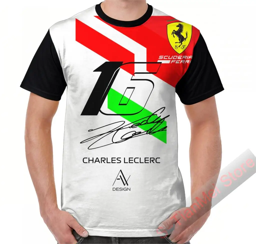 Мужская футболка с принтом Charles Leclerc Повседневная коротким рукавом лето