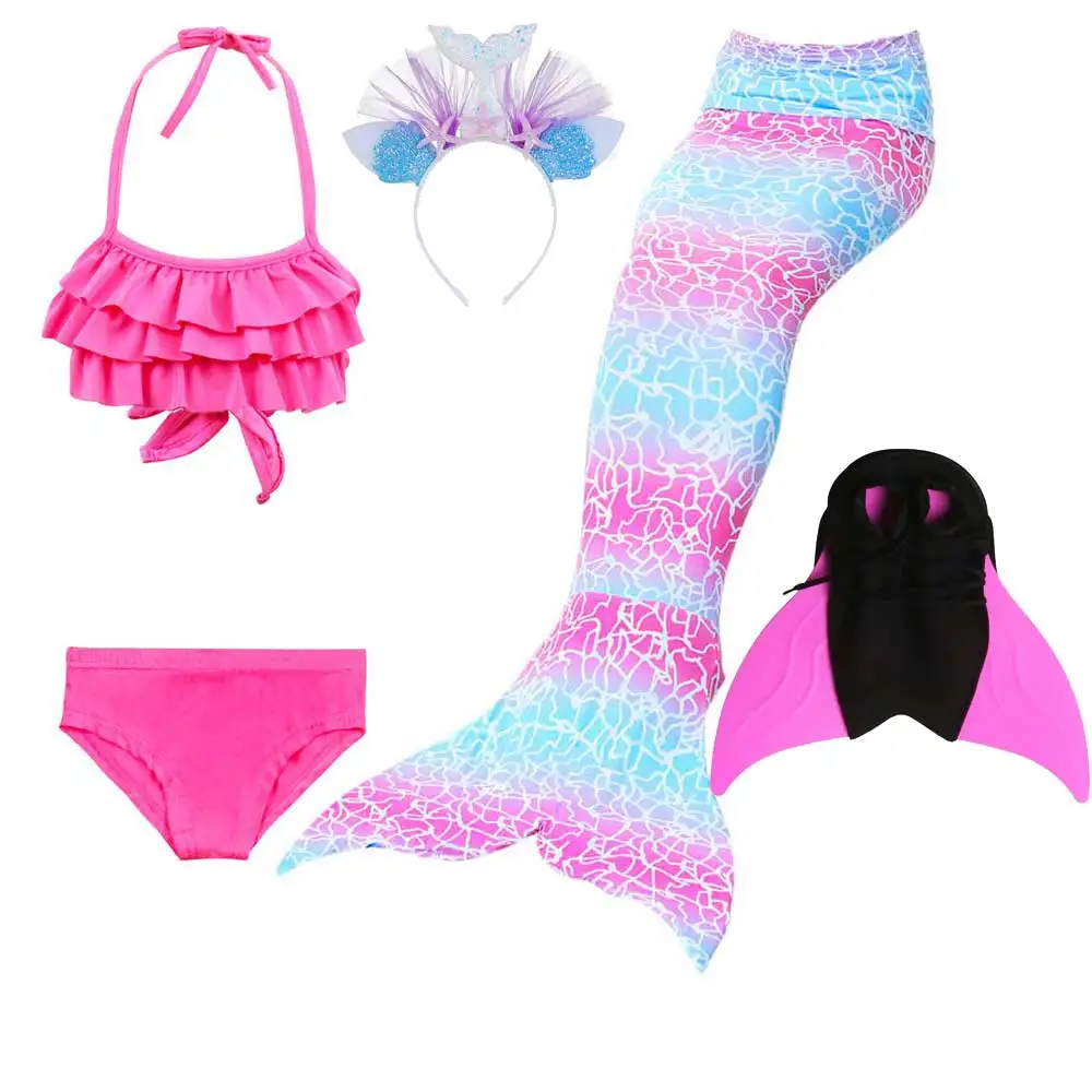 Бикини для девочек и блестящий хвост, купальник, хвост русалки для купания с монофином, повязка на голову, костюм для косплея, детский купальник русалки - Цвет: 5pcs Mermaid Tail 5