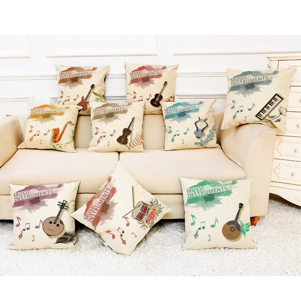 

Musical Instrument printed Pillow Covers45*45 Soft and comfortable Pillowcase Sofa Throw Cotton linen Cushion Cover