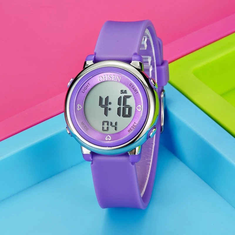 Digital Watch New Design Watch Girl Women Sport digital LCD Watch 50M Diving Purple silicone strap cartoon Children wristwatch Kid Gift