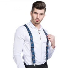 Взрослые мужские 4 клипсы, длинные кожаные подтяжки с принтом