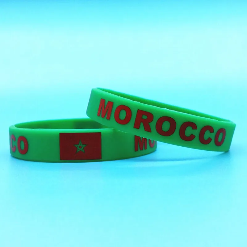 

100pcs Morocco Flag Sport Wristband Men Hologram Silicone ID Bracelets Rubber Wrist Strap Bangle Outdoor Game Accessories Gifts