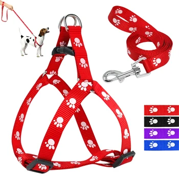 

Paw Print Small Dog Harness and Leash Soft Nylon Pet Walking Harness Vest For Chihuahua Yorkshire Terier Schnauzer