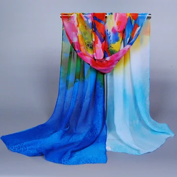 

Wholesale fashion printe ombre floral scarf/scarves chiffon silk beach long winter muslim wrap shawls/scarf 10pcs/lot XQ144