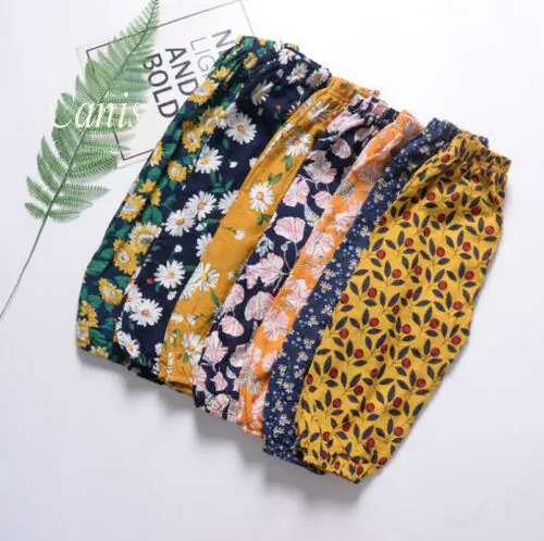 Хлопковые льняные штаны для малышей свободные дышащие штаны детские штаны с цветочным принтом для маленьких девочек повседневная одежда для младенцев