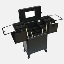 Розовый/черный косметический чехол поезд визажист Блокировка Rolling Органайзер Тележка коробка ключ