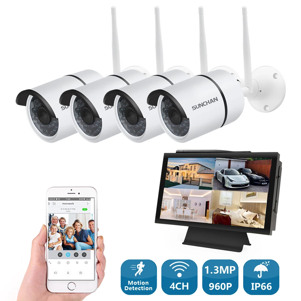SUNCHAN 4 CH 960P HD System Waterproof Surveillance System 1.3MP Outdoor Security Camera 4 Channel CCTV NVR Kit AHD Camera Set