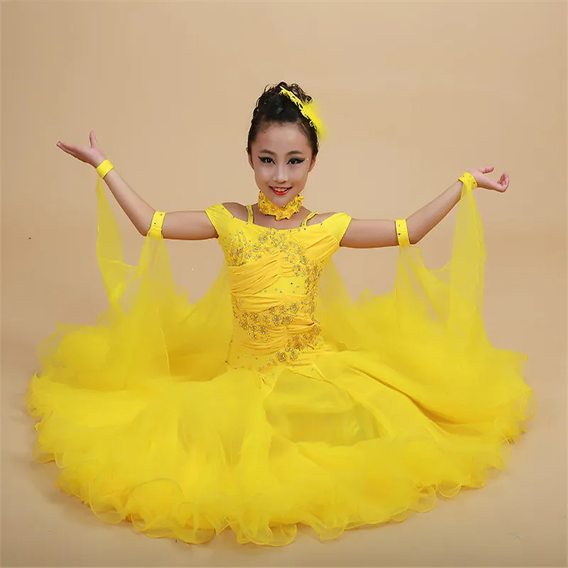 

Luxury rhinestone Embroidery pendulum girls standard ballroom dance dress children tango flamenco waltz dance competition dress