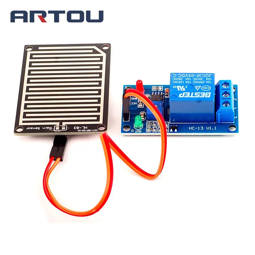 Módulo de controle de gotas de chuva, 5v 12v módulo de relé para arduino folheado umidade m35 monitor de clima