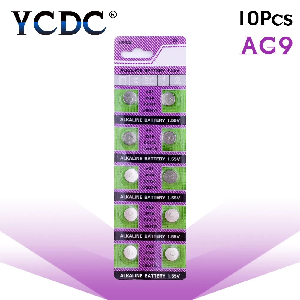 YCDC 10 шт. аккумулятор таблеточного типа AG6 AG12 AG8 AG9 AG10 AG11 1,5 V lr1130 акумуляторная батарея ворс ag6 pour montre - Цвет: AG9