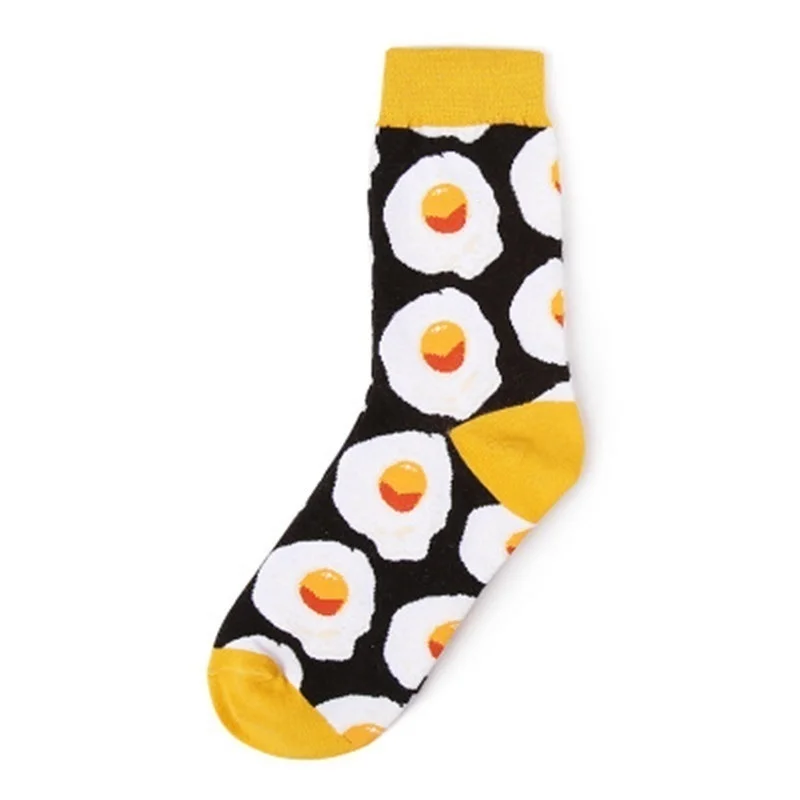 Зимние Модные мягкие хлопковые цветные длинные носки с принтом еды с аксессуарами с принтом - Цвет: Egg