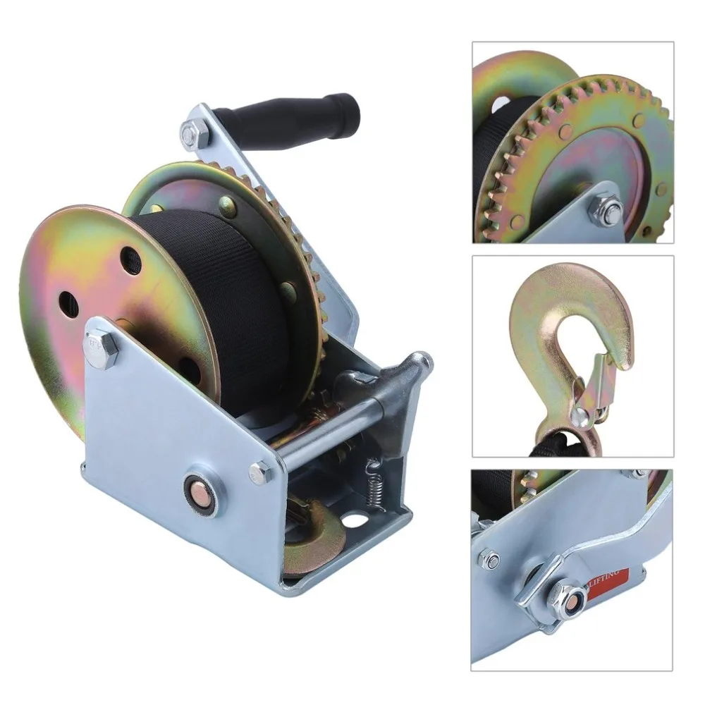 

Manual 1500lbs*8m Polyester Fiber Strap Cable Hand Boat Trailer Winch Two Gears Puller Hand Tool Lifting Sling Hot Sale