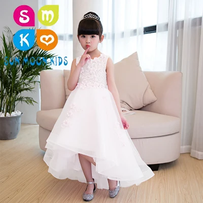 

New Appliques White Lace Girls Wedding Flower Girl Dress Trailing Girls Prom Formal First Communion Gown For Baptism Birthday