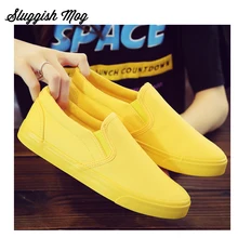 Женские модные повседневные парусиновые кроссовки ярких цветов без шнуровки с круглым носком; лоферы на плоской подошве; женская обувь; большие размеры 35-40; WF47