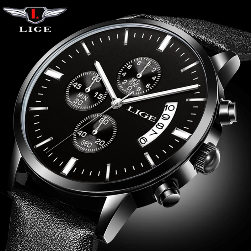 

Relogio masculino LIGE Luxury Brand Men's Fashion Business Quartz Watch Men Six pin Waterproof Sport Watches Man Leather Clock