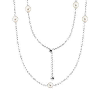 

FANDOLA 925 Sterling Silver Necklaces for Women Luminous Dainty Droplets Pearl Necklace 80CM 2017 Mother's Day Jewelry FLN037
