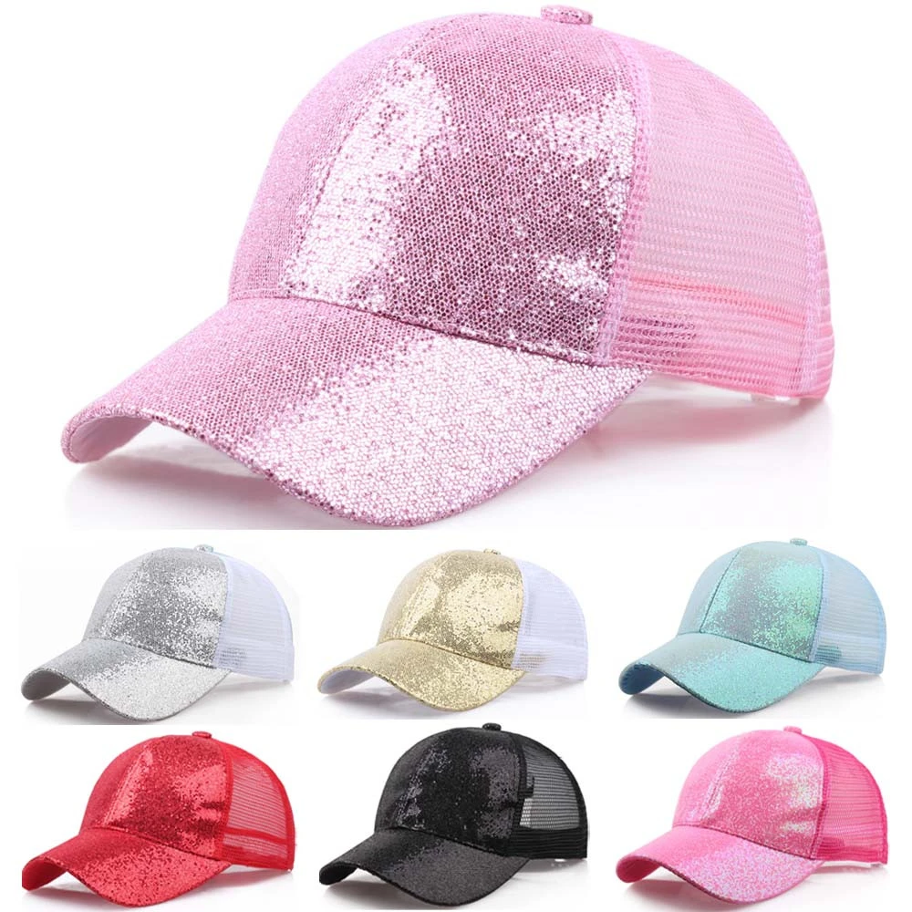 blank baseball caps Women Girl Ponytail Baseball Cap Sequins Shiny Messy Bun Snapback Hat Ladies Sports Caps Summer Mesh Hat Female Hip Hop Caps womens designer baseball caps