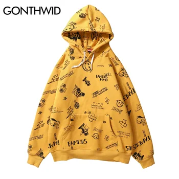 

2019 Harajuku Graffiti Autumn Winter Fleece Hoodies Mens Casual Hooded Sweatshirts Streetwear Male Hip Hop Hoodie Men Harajuku