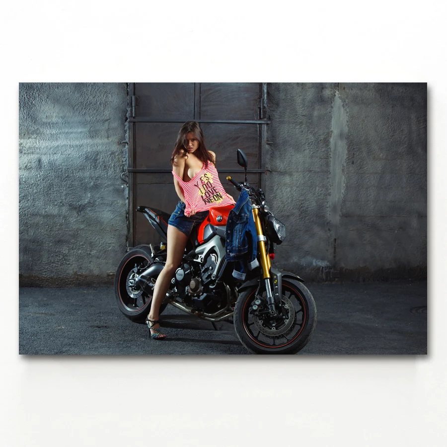 

Women With motorcycle Picture Sexy girls Wall Art Posters and Prints Canvas Art Painting For Room Decor