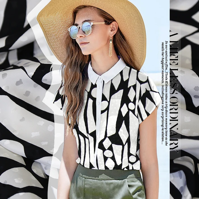 

Customized high-grade fabrics of silk satin black and white double print dress skirt shirt dress
