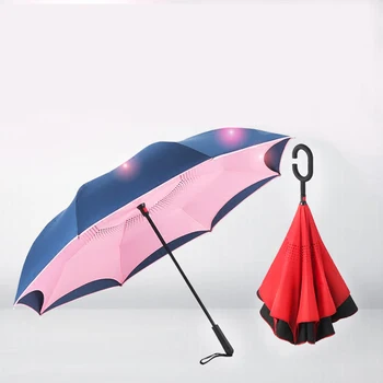 

Portable Princess Parasol Umbrella Creative Double Rain Umbrella Windproof UV Folding Women Color Umbrellas Reverse Umbrellas 50