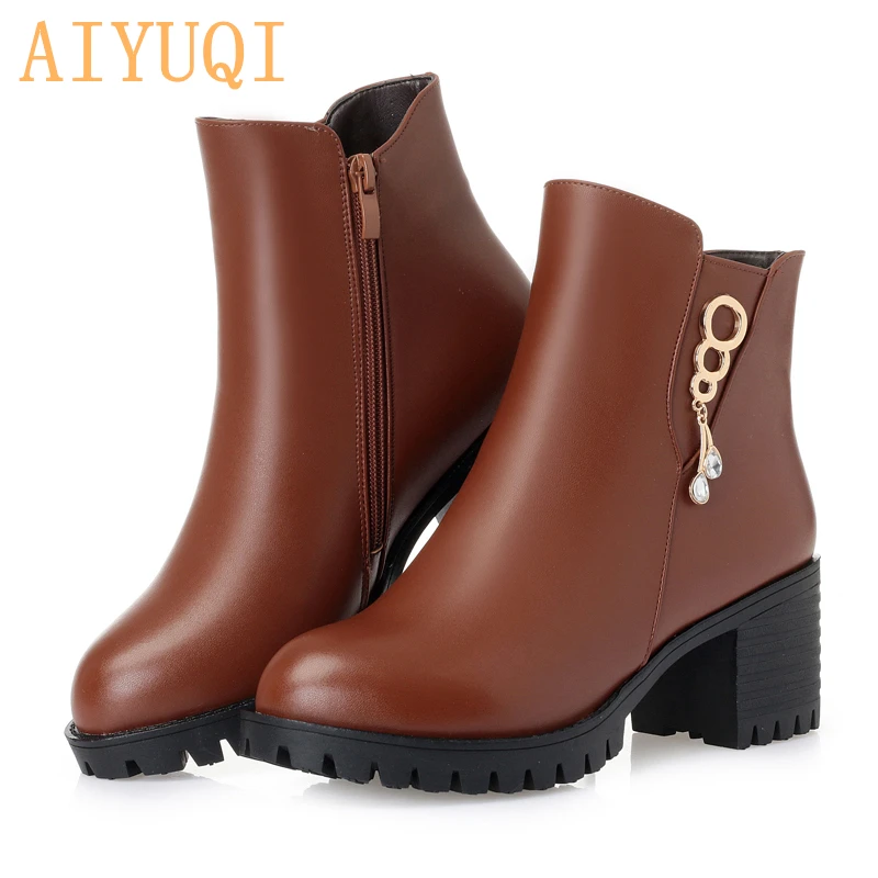 

AIYUQI 2019 new genuine leather female ankle boots big size Australia thick wool female Martin boots sexy female winter boots