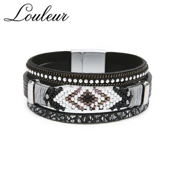 

Louleur Bohemian Beads Braided Leather Bracelets For Women Men Vintage Multilayer Charm Wide Wrap Bracelets & Bangles Jewelry