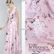 Розовая Груша Цветочный Принт Цветочный стрейч-шелковая ткань для платья ширина 42 дюймов