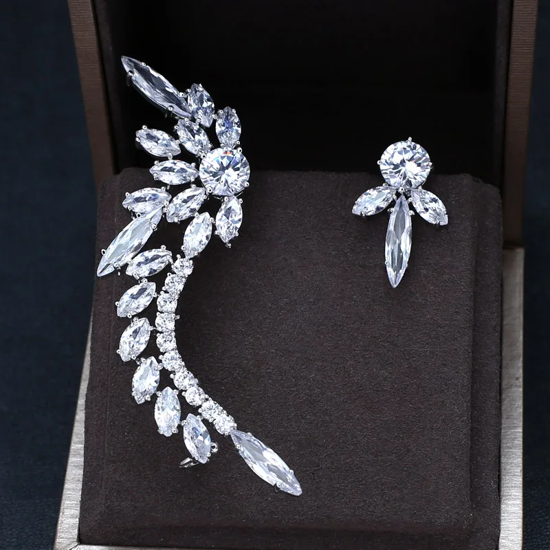 

B318A clear white stone with white gold-color micro pave setting small flower ear cuff earrings free shipping