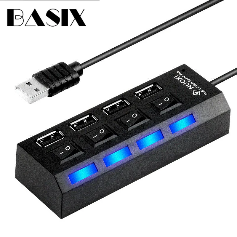

Basix USB 3.0 HUB 4 Ports USB Splitter With Power Adapter USB Hub 2.0/3.0 with On/Off Switch High Speed 5Gbps For PC laptop