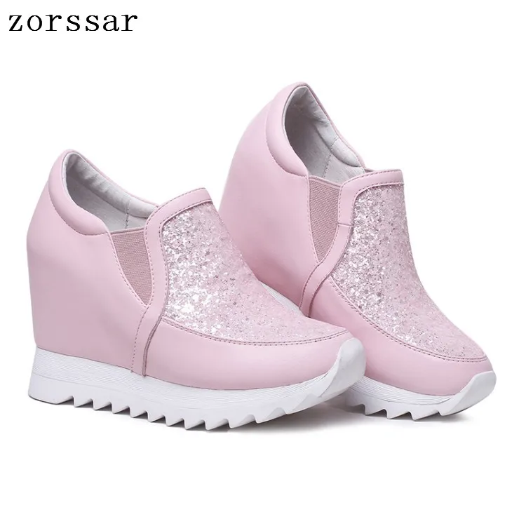 

Zorssar Women Creepers Increasing Height Shoes cow Leather Casual Slip On Platform Wedges High heels Fashion Brand Zapatos mujer