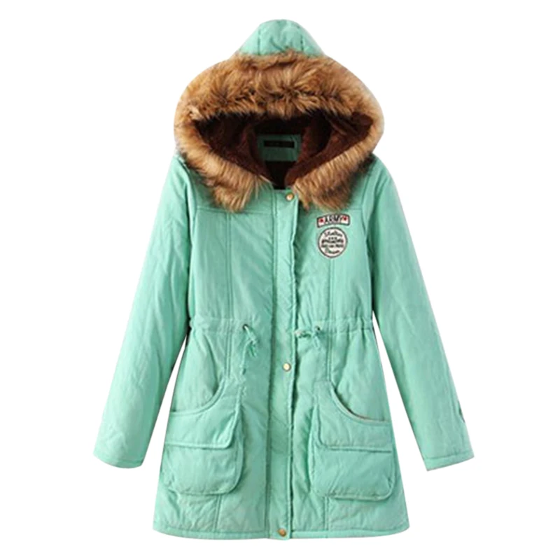 SHUJIN зимняя куртка для женщин теплый меховой воротник тонкий верхняя одежда на молнии Парка женская зимняя одежда длинная пальто