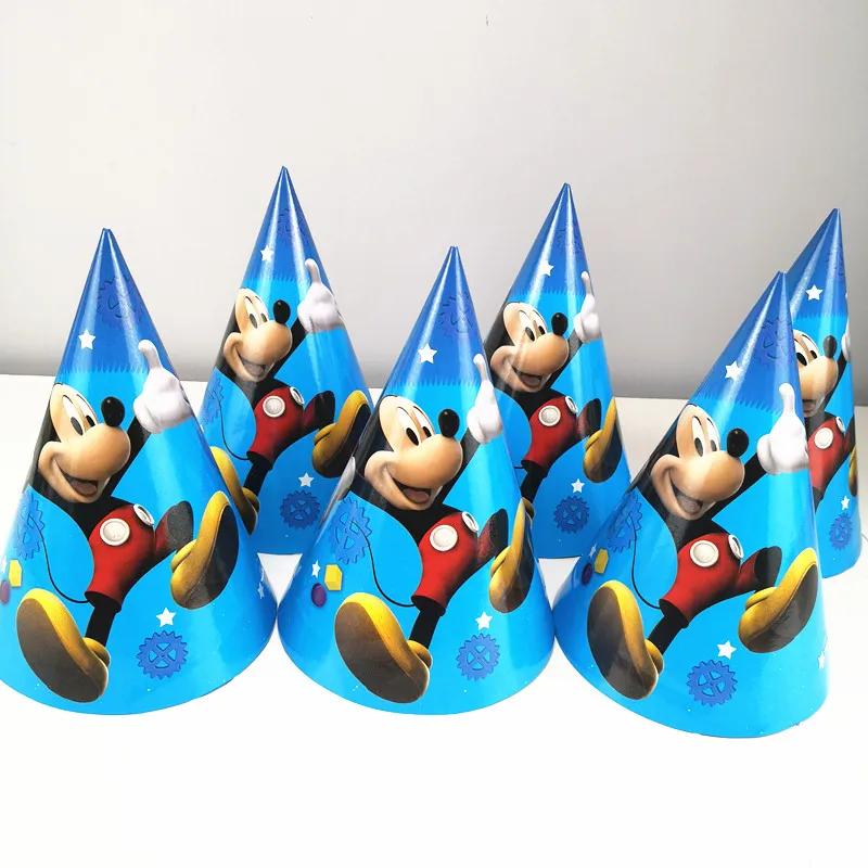 6 шт. 20*14,5 см бумажные колпаки для праздника Микки Маус картон тематическая бумага шапка для детей мальчик девочка день рождения украшения
