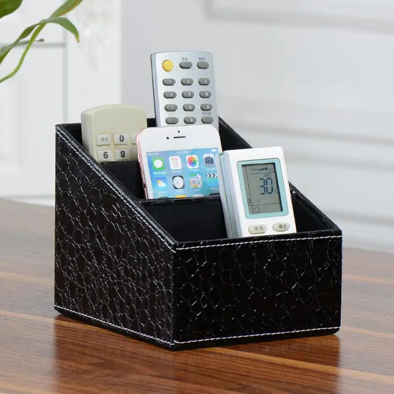 

Leather Stationery Desktop Makeup Shelves Storage Box Desk Decor Home Remote Control Holder Cosmetic Organizer for Jewelry
