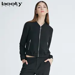 Bootyджинсовый бренд Женская Базовая куртка черная на молнии модные короткие дизайнерские куртки с воротником-стойкой для женщин осенняя