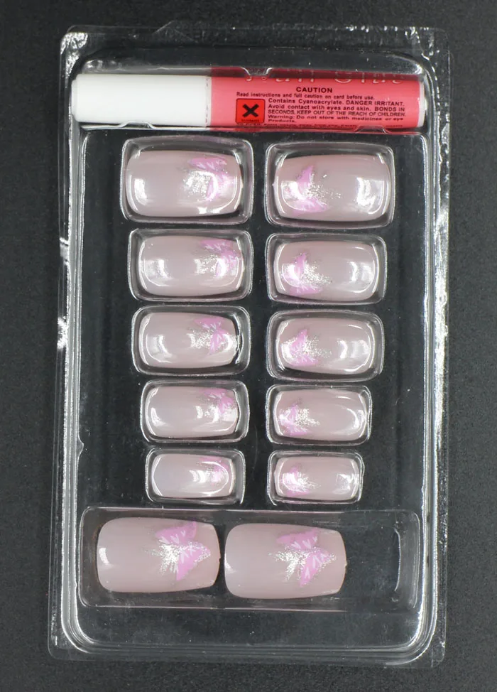 

12pcs/set With 2g Glue Short Pre-Design Printing Full Cover False Acrylic Nails With French Tips#FN12P-261