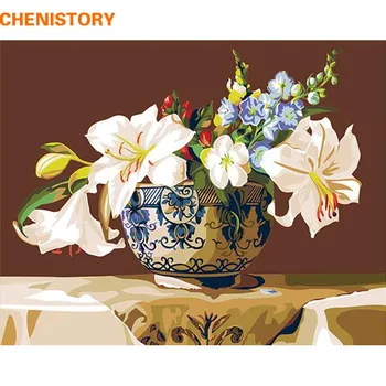 

CHENISTORY White Lily Europe Oil Painting Home Decor Diy Painting By Numbers Kit Acrylic Paint On Canvas For Living Room Artwork
