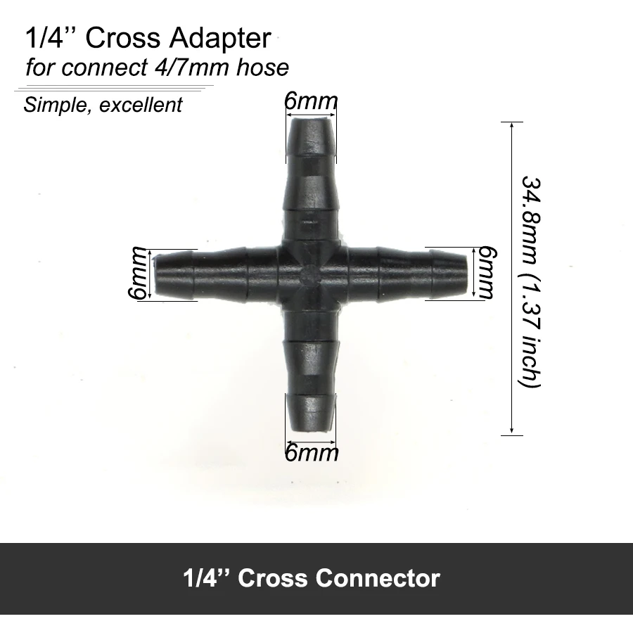 Muciakie 10 шт. 1/4 ''крест разъем для 4/7 мм микро-трубки шланг 4 подъездных путей, колючей адаптер капельного полива и орошения крестовое соединение разъема