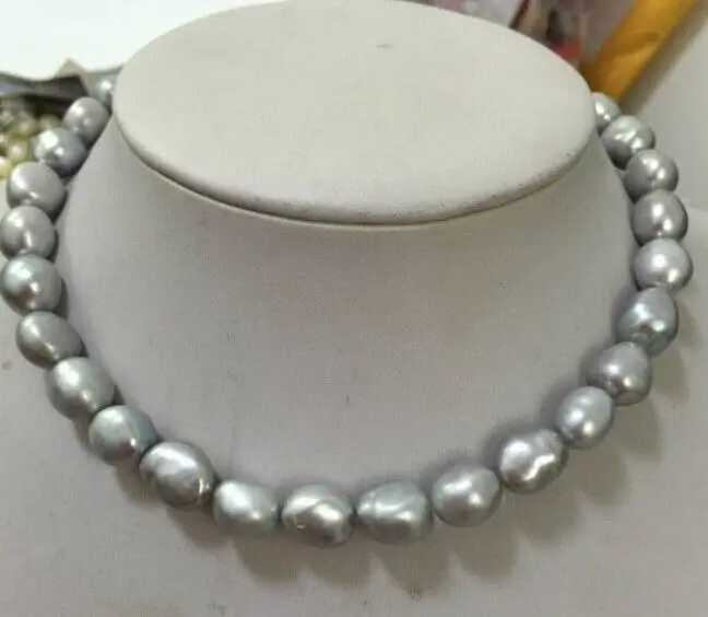 

Free shipping hot sale Women Bridal Wedding Jewelry >>baroque natural tahitian gray pearl necklace 17inch14K