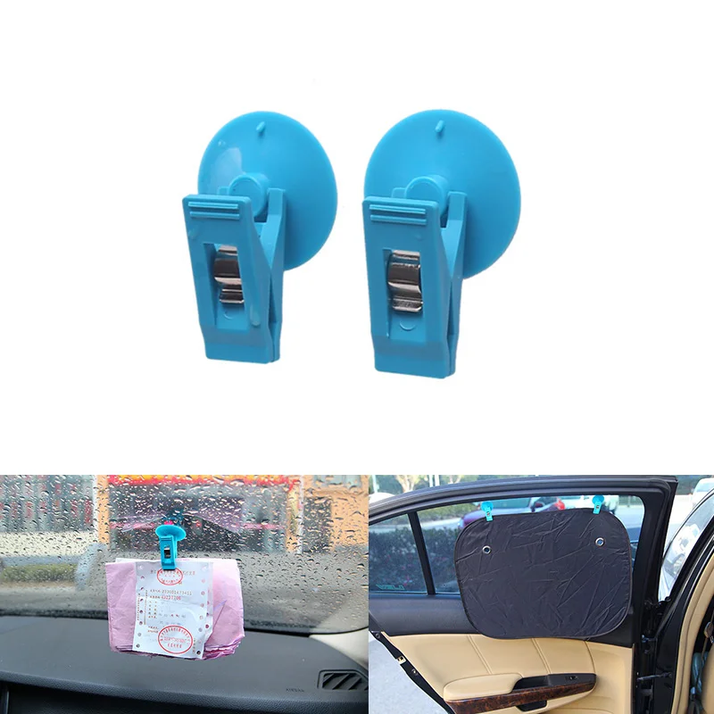 

1 Pair Car Interior Window Mount Blue Black Suction Cap Clip Plastic Sucker Removable Holder For Sunshade Curtain Towel Ticket