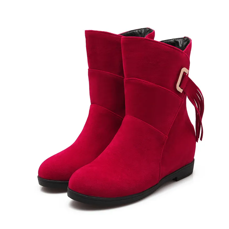 Большой размер 34-43, новые женские ботинки с круглым носком и пряжкой, пикантные ботильоны модная обувь на каблуке, зима-весна-осень повседневная обувь, 7358 - Цвет: Красный