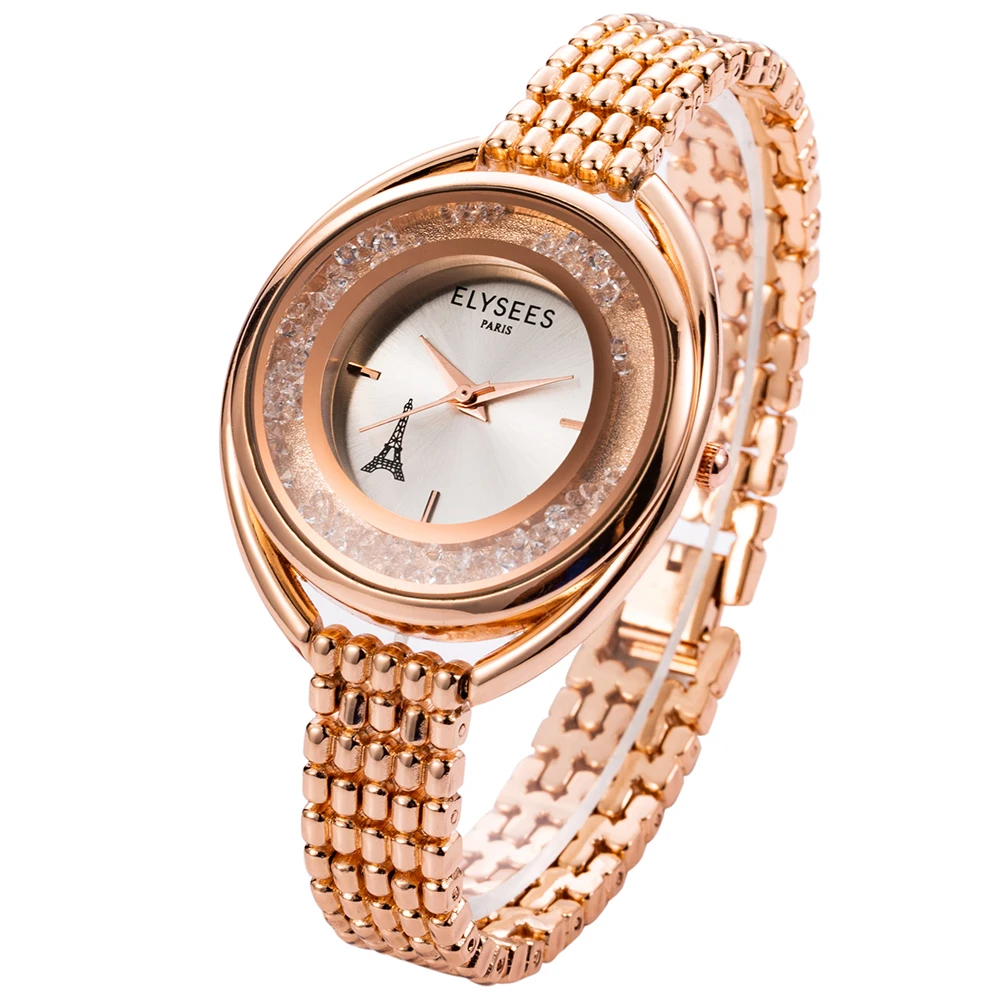 

2019 New Stylish Lady Rhinestone Dial Top Brand Gold Wristwatch Women Stainless Steel Watchband Clock Montre Homme