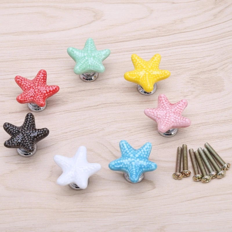 

1Pc Starfish Cabinet Knob Handle Ceramic Door Cupboard Drawer Kitchen Pull Home Decor