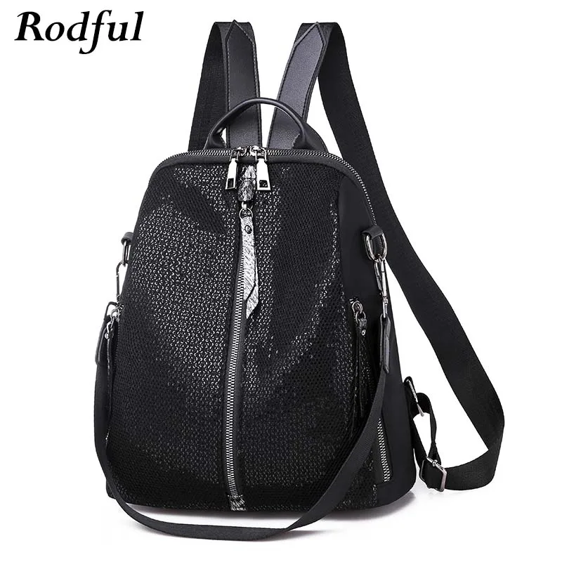 

Rodful Fashion black women's backpack with sequins Oxford ladies backpack female daypack bag back pack women mochilas mujer 2019
