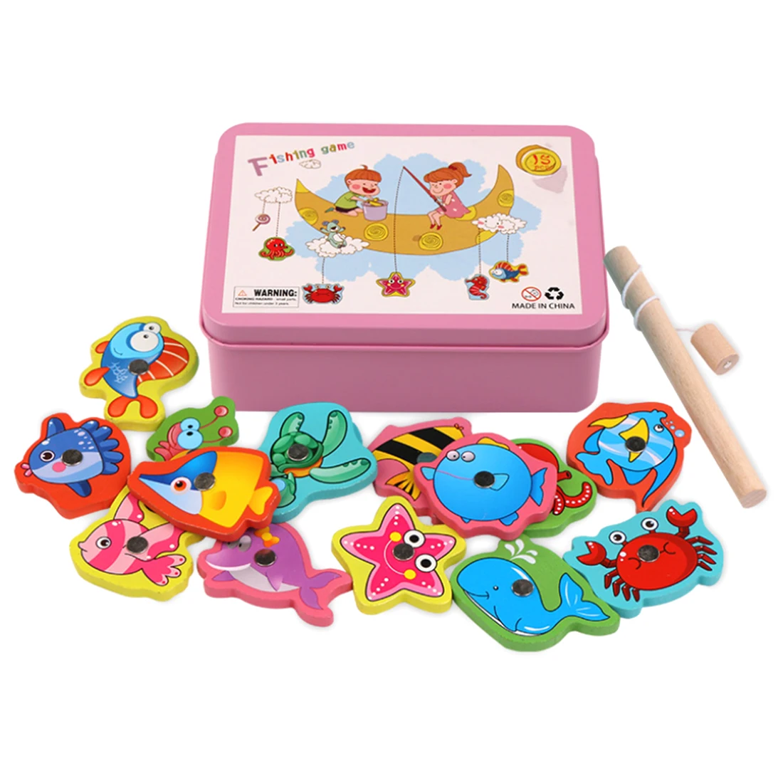 

Rowsfire 1 Set Children Pretend Play Wooden Magnetic Fishing Game Early Educational Toys For Children Games- Pink