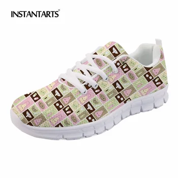 

INSTANTARTS Lace Up Sneakers for Women Youth Girl Casual Zapatillas Mujer Cute Cartoon Pharmacy Pattern Walking Sneakers Flats