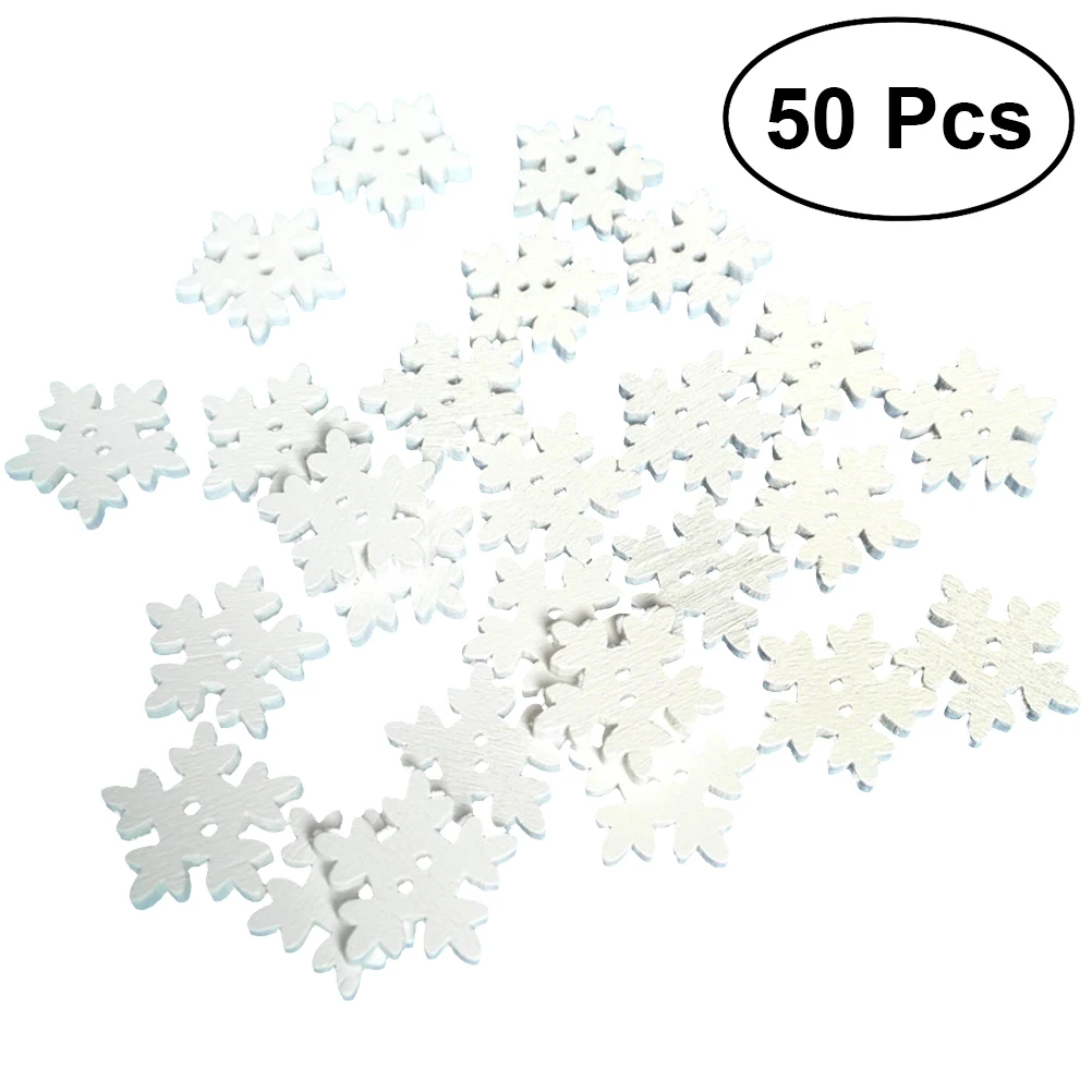 

50pcs Christmas Holiday Wooden Collection Snowflakes Buttons Snowflakes Embellishments 18mm Creative Decoration