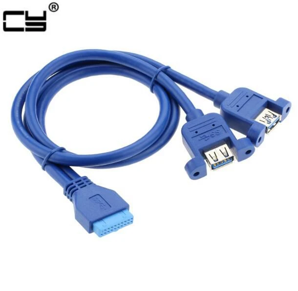 Cable Length: 50cm Computer Cables Double Dual Port USB 3.0 Female Screw Mount Panel Type to Motherboard 20Pin Extension Adapter 0.3m 0.5m 0.8m Cable 